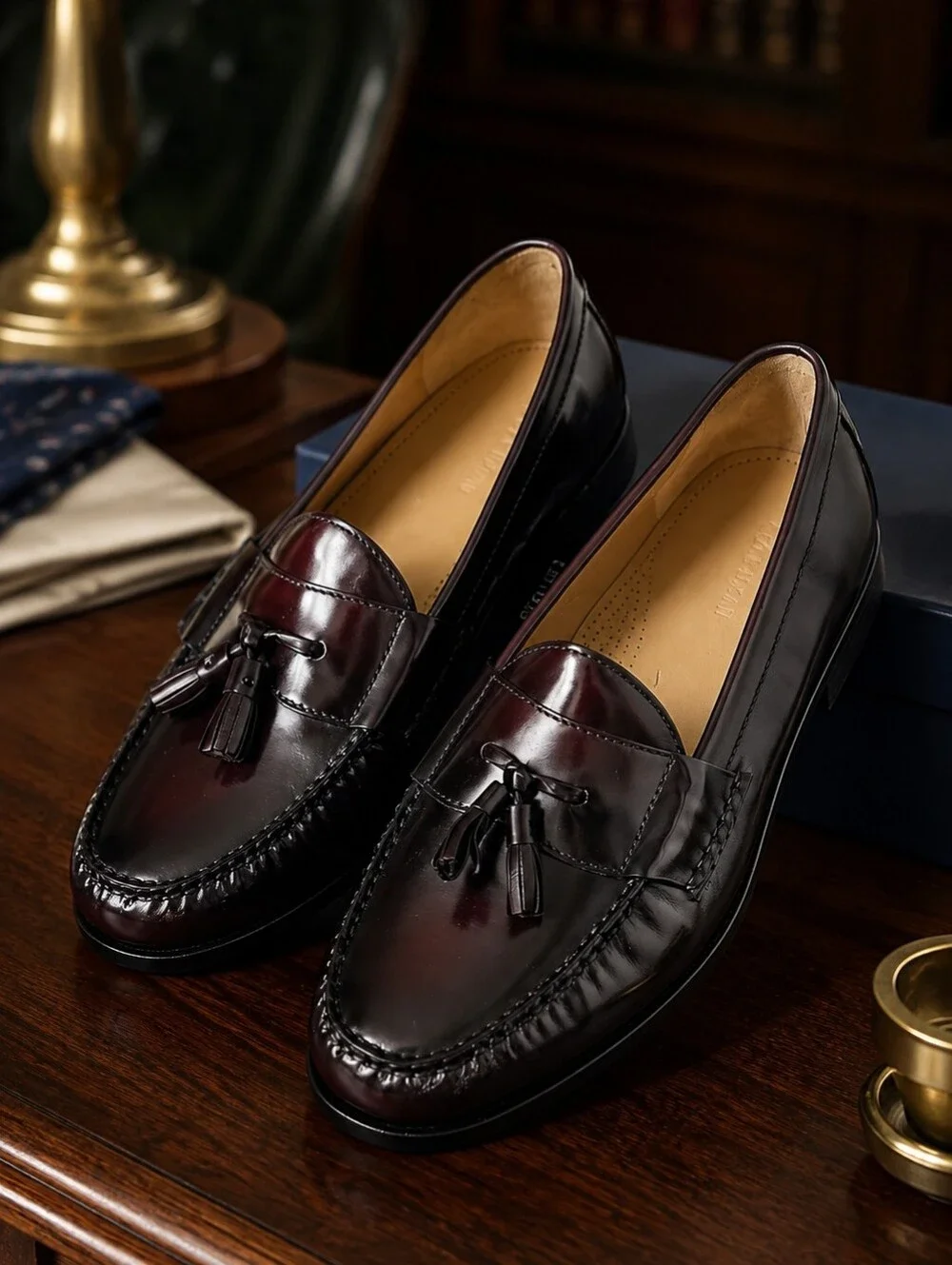Cole Haan Pinch Tassel Loafers Burgundy Leather Men’s 12 EEE Wide 03507